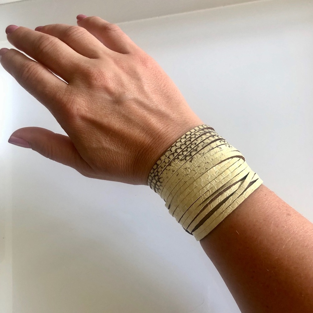 Presh Ivory and Brown python leather wrap bracelet